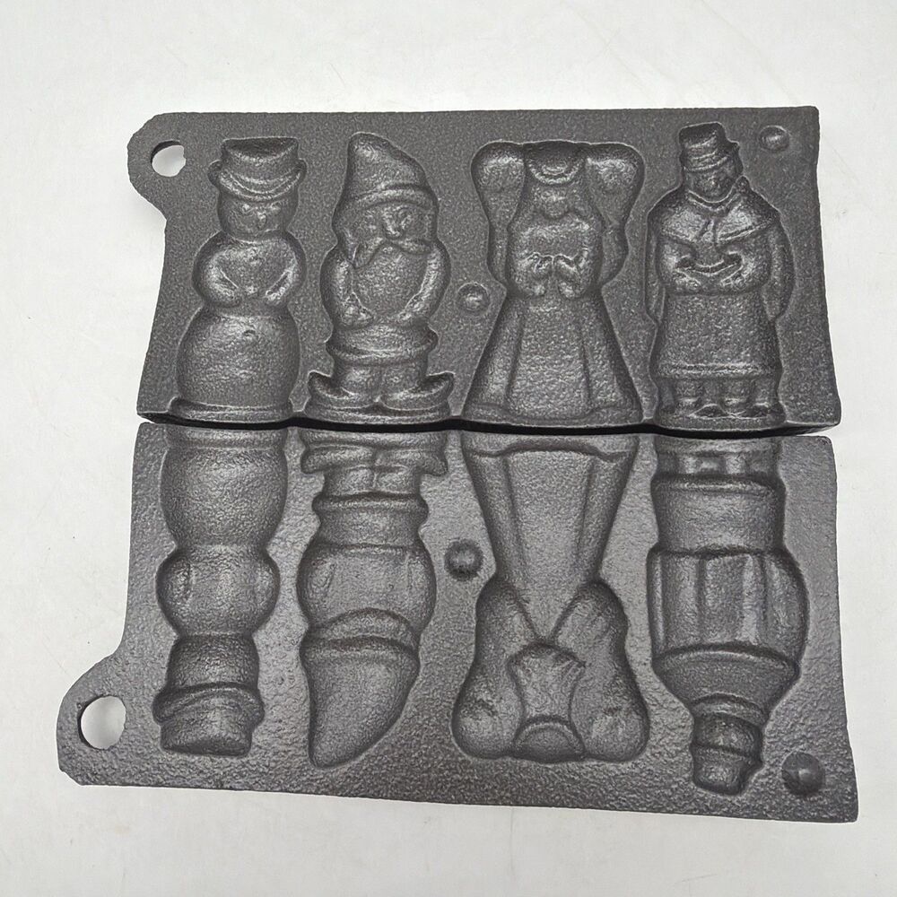 John Wright Cast Iron Candy Mold Christmas Snowman, Angel, Elf, Caroler